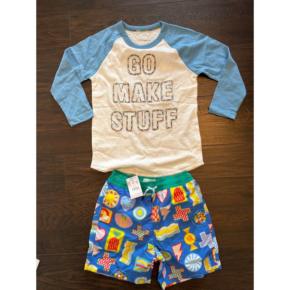 CREWCUTS X KID MODE MODERN BOY'S SHIRT AND SWIM TRUNKS SIZE 6
